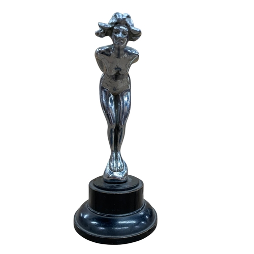 8 - Car mascot - Speed Nymph by Augustine & Emile Lejeune, large size, chrome plated, on wooden plinth, ... 