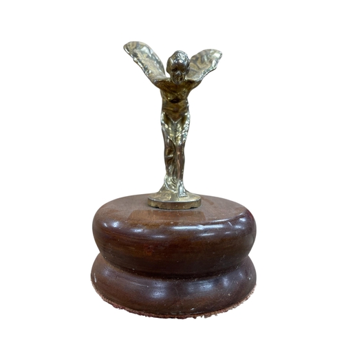 20 - Car mascot - Spirit of Ecstasy, inscribed 'Rolls Royce Motors Limited', on turned teak plinth, 15.5c... 
