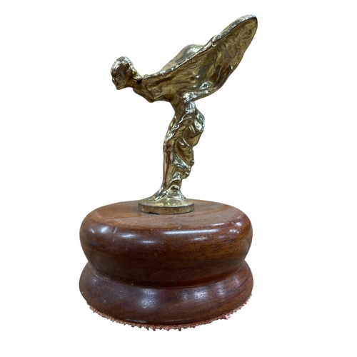 20 - Car mascot - Spirit of Ecstasy, inscribed 'Rolls Royce Motors Limited', on turned teak plinth, 15.5c... 
