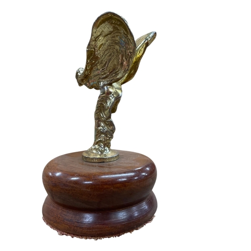 20 - Car mascot - Spirit of Ecstasy, inscribed 'Rolls Royce Motors Limited', on turned teak plinth, 15.5c... 