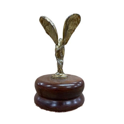 20 - Car mascot - Spirit of Ecstasy, inscribed 'Rolls Royce Motors Limited', on turned teak plinth, 15.5c... 
