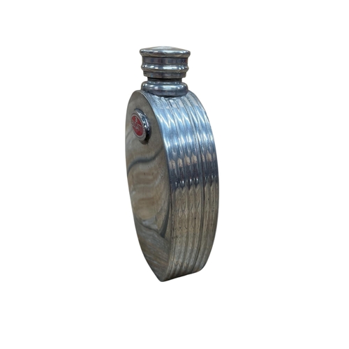 25 - Bugatti branded pewter flask, loosely in the form of a radiator, 11cm high