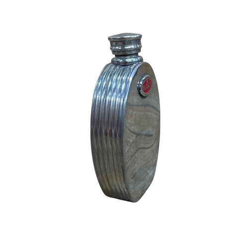 25 - Bugatti branded pewter flask, loosely in the form of a radiator, 11cm high