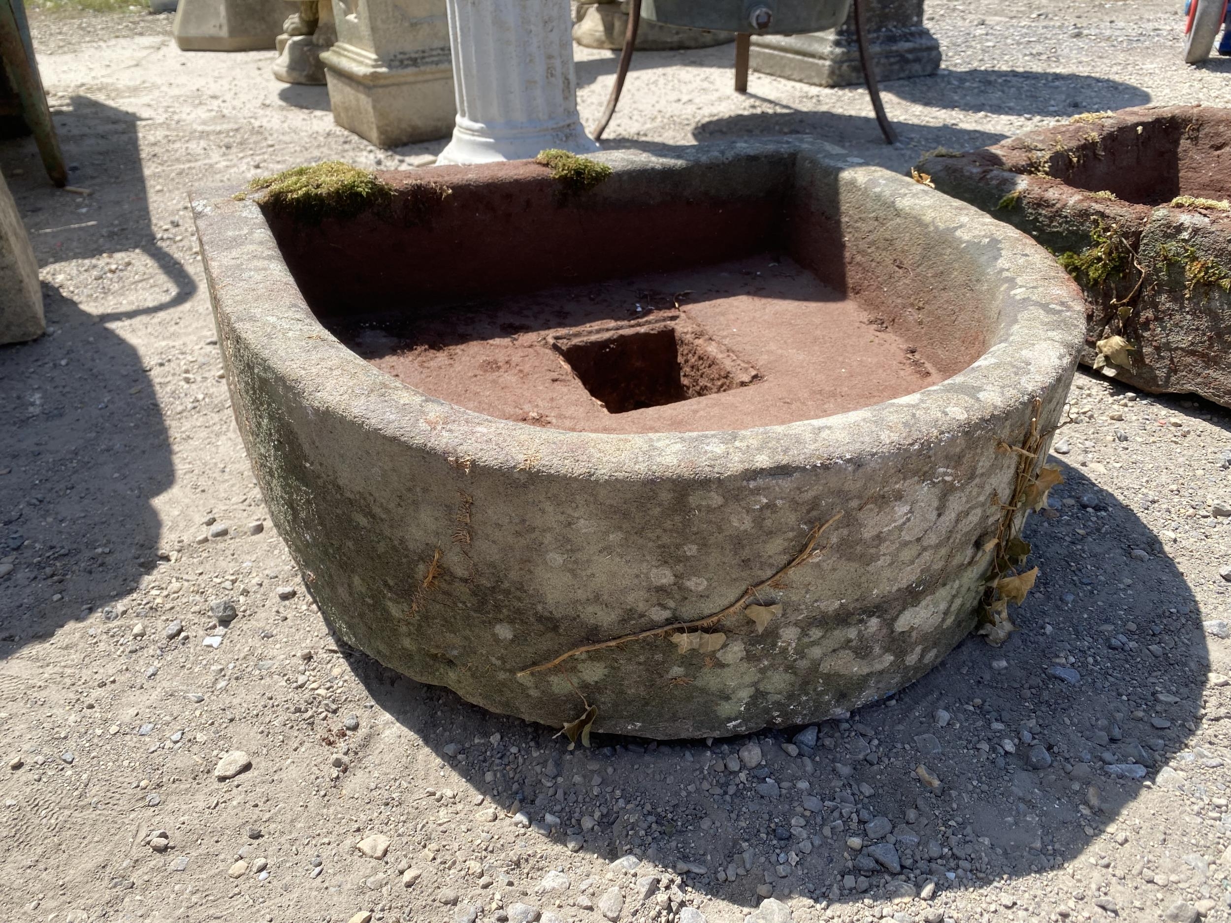 Antique natural stone D-end trough, 20 x 54 x 48cm