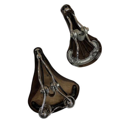 48 - Vintage Brooks B66 Bicycle saddle together with a similar vintage brown leather racing example (2)