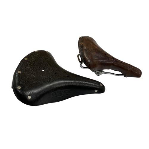 48 - Vintage Brooks B66 Bicycle saddle together with a similar vintage brown leather racing example (2)
