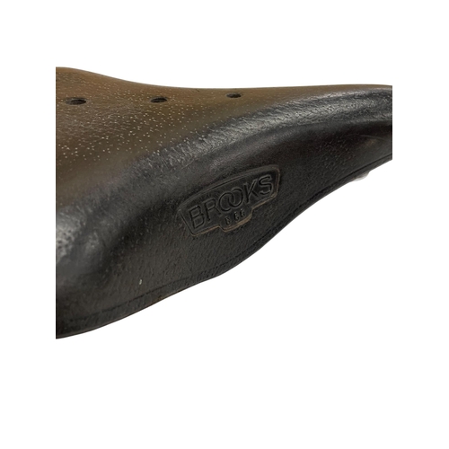 48 - Vintage Brooks B66 Bicycle saddle together with a similar vintage brown leather racing example (2)