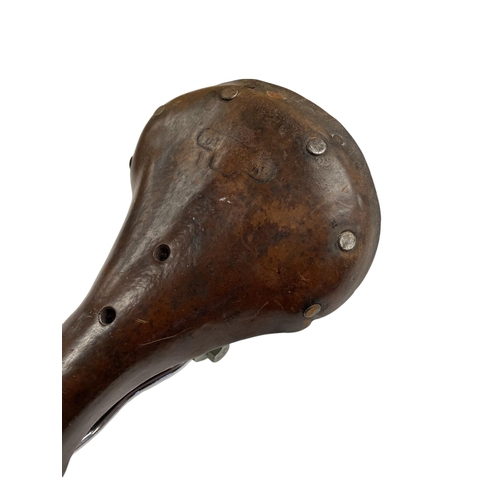 48 - Vintage Brooks B66 Bicycle saddle together with a similar vintage brown leather racing example (2)