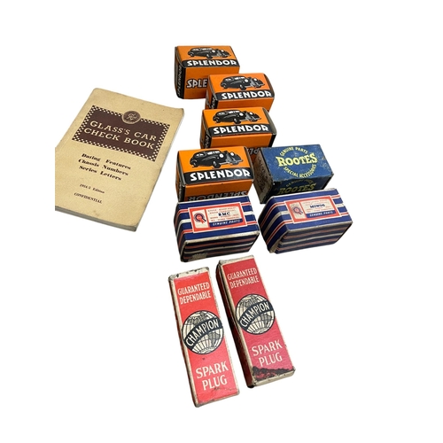 56 - Collection of vintage car and bicycle parts to include new old stock, having Miller and Lucas lights... 