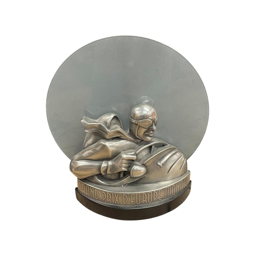 46 - Heavy Art Deco style Grand Prix D'Europe Monaco table lamp, H 23cm x W 29cm