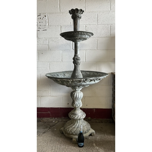 7 - Victorian bronze water fountain with embossed acanthus leaf and foliate detail, spiralled reeded col...
