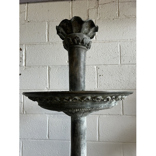 7 - Victorian bronze water fountain with embossed acanthus leaf and foliate detail, spiralled reeded col... 