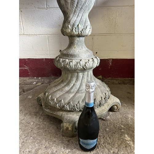 7 - Victorian bronze water fountain with embossed acanthus leaf and foliate detail, spiralled reeded col... 