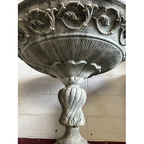 7 - Victorian bronze water fountain with embossed acanthus leaf and foliate detail, spiralled reeded col... 