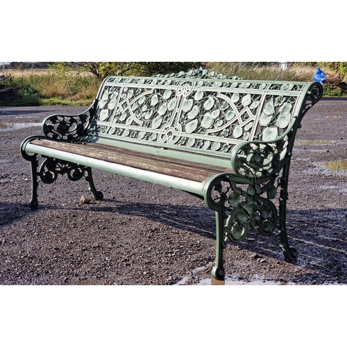 104 - Coalbrookdale - Antique 'Nasturtium' pattern cast iron garden bench with slatted seat, H 90cm x W 18...