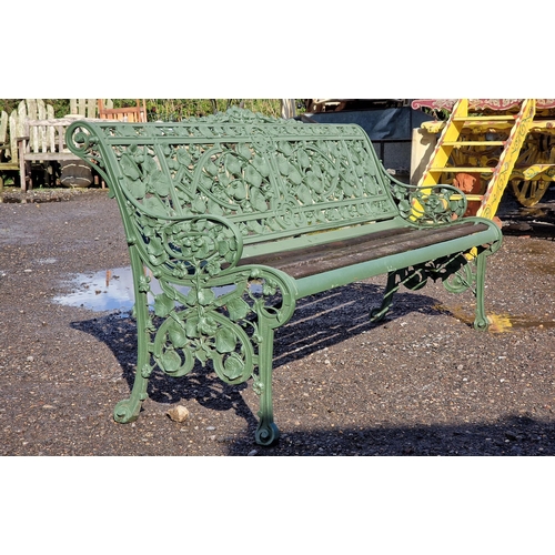 104 - Coalbrookdale - Antique 'Nasturtium' pattern cast iron garden bench with slatted seat, H 90cm x W 18... 