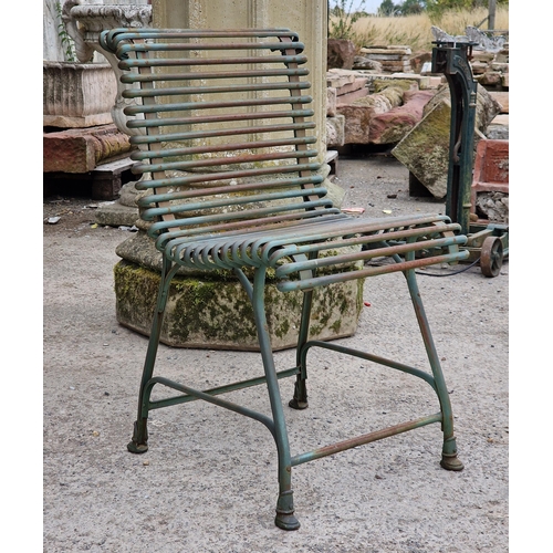 14 - Set of ten 20th century iron Arras style chairs with scrolling slatted seats and backs, raised on ho... 