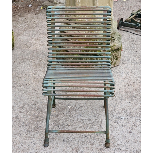 14 - Set of ten 20th century iron Arras style chairs with scrolling slatted seats and backs, raised on ho... 