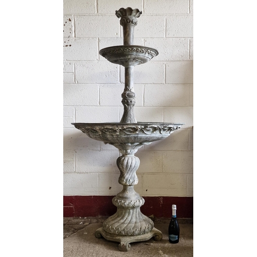 7 - Victorian bronze water fountain with embossed acanthus leaf and foliate detail, spiralled reeded col... 