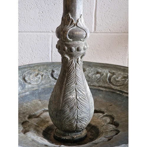 7 - Victorian bronze water fountain with embossed acanthus leaf and foliate detail, spiralled reeded col... 