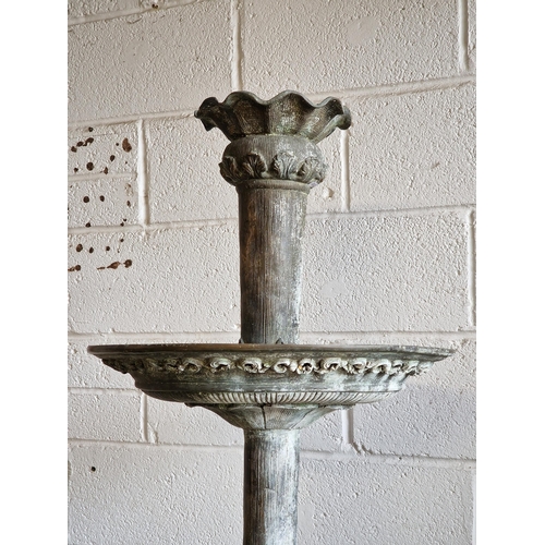 7 - Victorian bronze water fountain with embossed acanthus leaf and foliate detail, spiralled reeded col... 