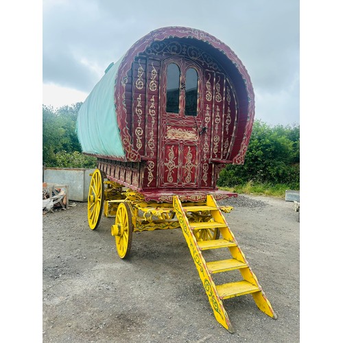 1 - Vintage Romany Gypsy caravan bow top wagon, with original decorative paintwork and fitted interior w...