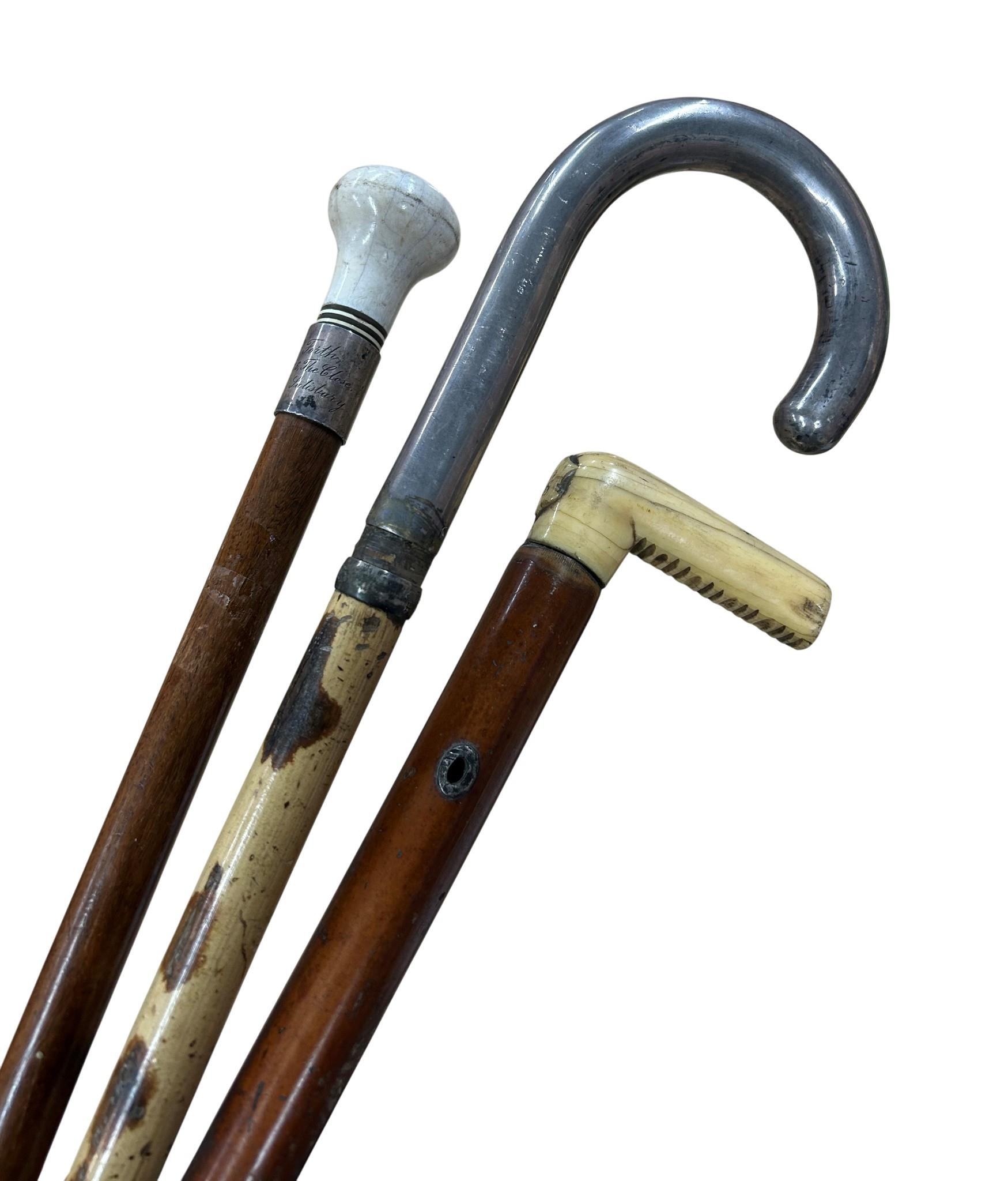 Mixed quantity of antique walking sticks to include ceramic handled ...