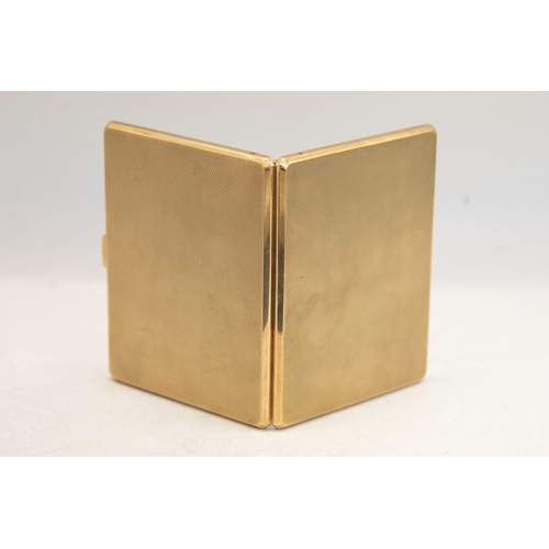 125 - A 9ct gold engine-turned rectangular cigarette case, with an internal inscription dated 1942 and hal... 