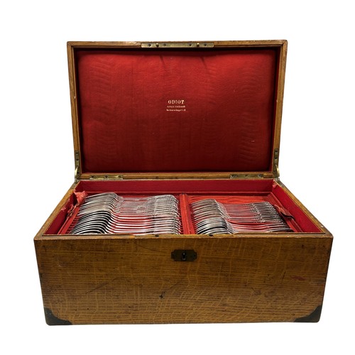 318 - Good quality near complete Odiot French silver three tier canteen of cutlery, golden oak and brass b... 