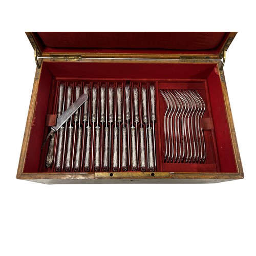 318 - Good quality near complete Odiot French silver three tier canteen of cutlery, golden oak and brass b... 