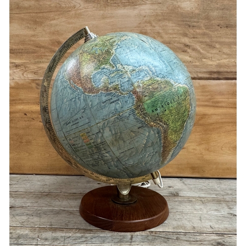 280 - Vintage illuminating terrestrial globe made by Scan - Globe A/S, Danemark, raised on circular wooden... 