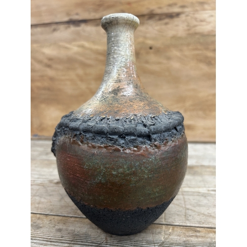 356 - Alan Spencer Green - Studio Pottery footed bowl with crackled turquoise glaze, signed and stamped to... 