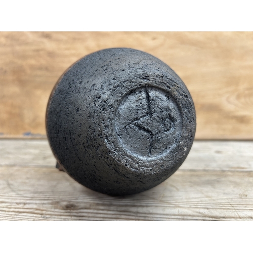 356 - Alan Spencer Green - Studio Pottery footed bowl with crackled turquoise glaze, signed and stamped to... 