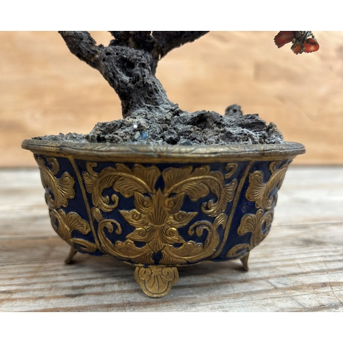 391 - Pair of Chinese cloisonne potted jade trees, H 28cm