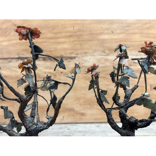 391 - Pair of Chinese cloisonne potted jade trees, H 28cm