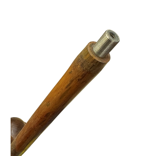 489 - Antique smoker's walking stick, having a pipe bowl handle that unscrews to reveal a stem, and a ferr... 