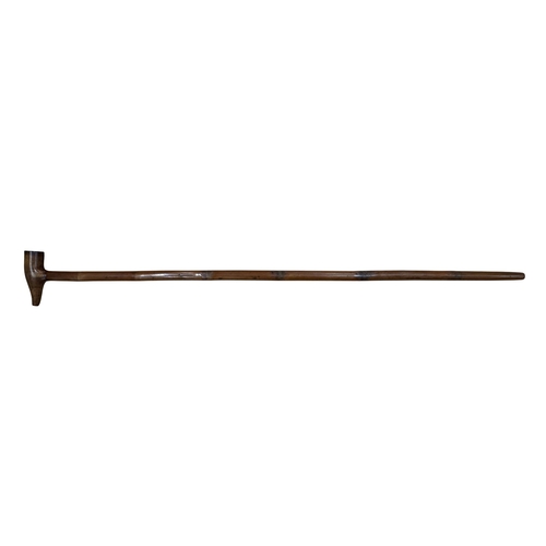 489 - Antique smoker's walking stick, having a pipe bowl handle that unscrews to reveal a stem, and a ferr... 