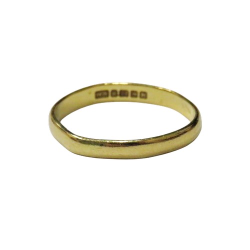8 - A vintage 22ct gold wedding band,  hallmarks for Birmingham 1957, 3mm wide, size L, 2.7g