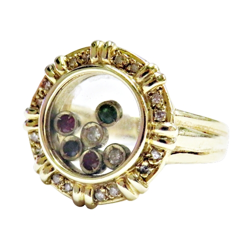 17 - A Continental multi-gem ring resembling a 'happy diamonds' glazed cluster, the shaped-round head enc... 