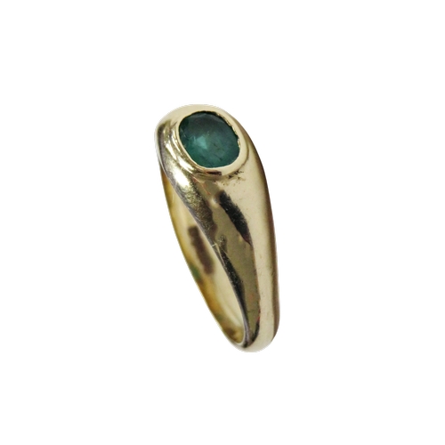 23 - A 9ct gold and oval emerald single stone ring, centred with an oval mixed-cut emerald approx. 0.34ct... 