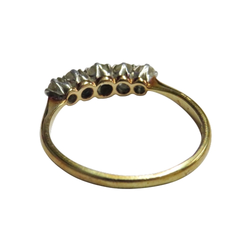29 - A mid-20th century gold and diamond five stone ring, the graduated old-cut and early round brilliant... 