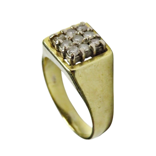 30 - A vintage 18ct gold and small diamond square cluster ring, the nine small round brilliants claw set ... 