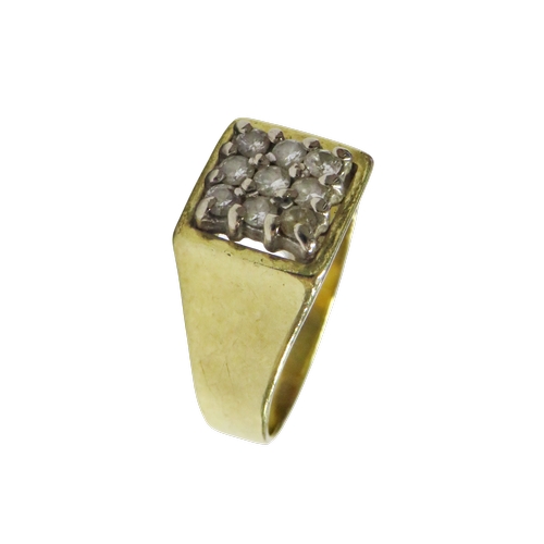 30 - A vintage 18ct gold and small diamond square cluster ring, the nine small round brilliants claw set ... 