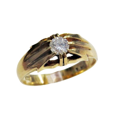 35 - A vintage 18ct gold and diamond solitaire gypsy ring, the round brilliant approx. 0.38cts, claw set ... 