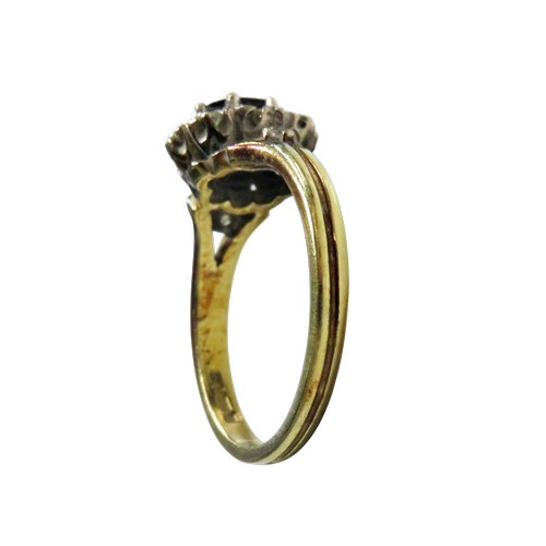 47 - A vintage 18ct gold, sapphire and diamond oval cluster ring, centred with an oval mixed-cut sapphire... 