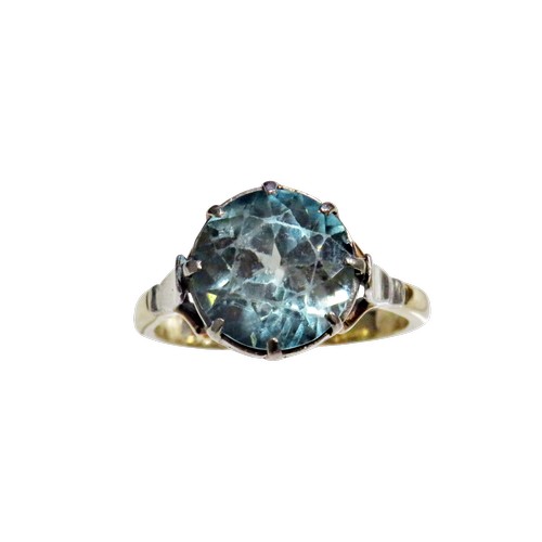 48 - A vintage gold and blue zircon single stone ring, the zircon-cut stone approx. 10mm diameter, claw s... 