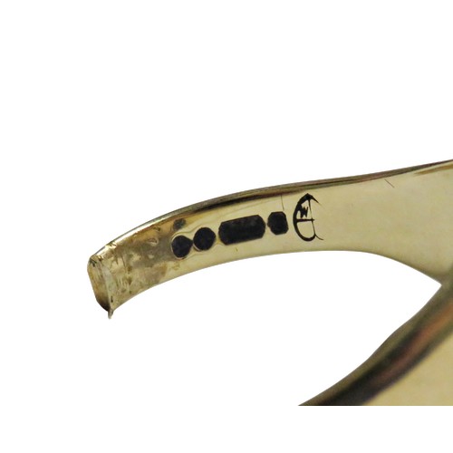 56 - A damaged vintage 9ct gold rounded-rectangular signet ring with an engraved diagonal band between ta... 