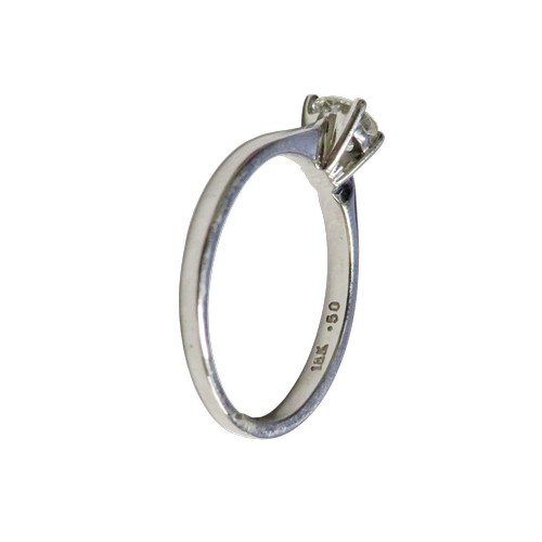 39 - A diamond solitaire ring, the round brilliant approx. 0.50cts, claw set in white between knife-edge ... 