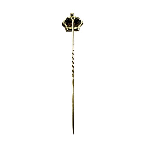 232 - Royal Interest, a late Victorian/Edwardian gold, enamel and gem set crown shaped stick pin, set with... 