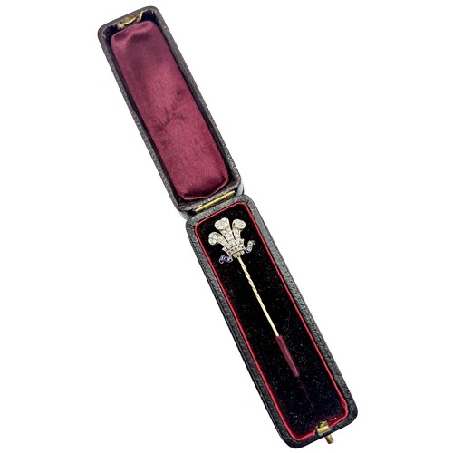 233 - Royal Interest - A late Victorian / Edwardian gold, enamel and gem set Prince of Wales stick pin, se...